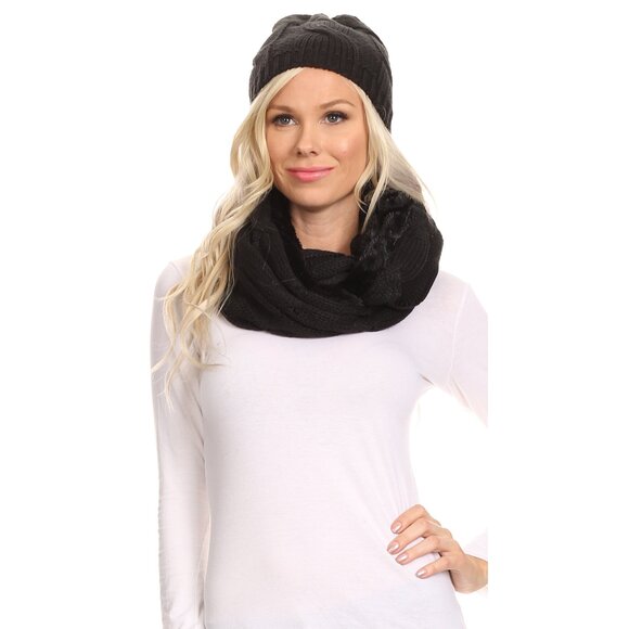 16138 - Olliey Long Wide Classic Cable Knit Fur Lined Infinity 7336